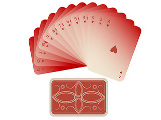 Image showing hearts cards fan with deck isolated on white