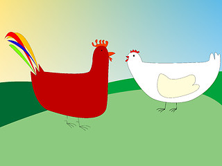 Image showing chicken and rooster drawing