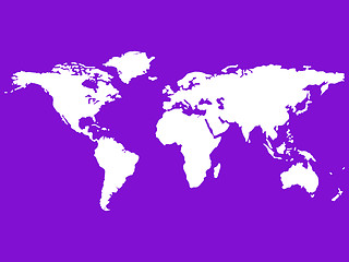 Image showing white world map isolated on purple