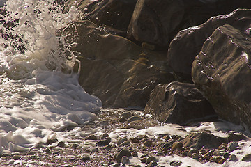 Image showing Waves crashing on rocks