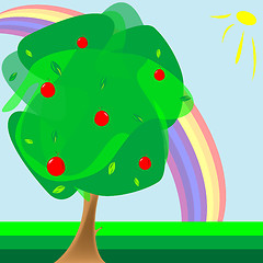 Image showing apple tree and rainbow