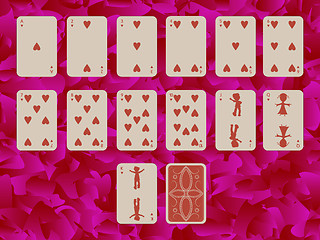 Image showing suit of hearts playing cards on purple background