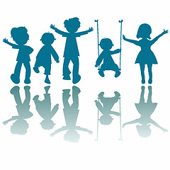 Image showing happy little kids silhouettes