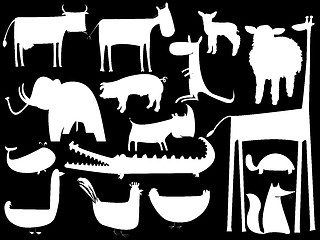 Image showing animal white silhouettes isolated on black background