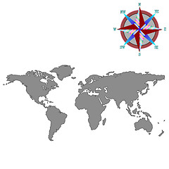 Image showing gray world map with wind rose