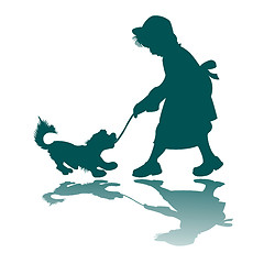 Image showing little girl and dog silhouette