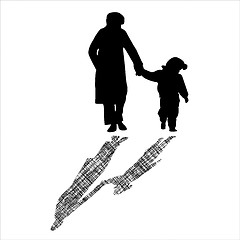 Image showing woman and child silhouettes with striped shadow