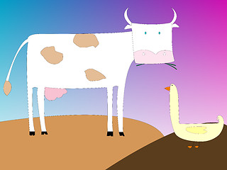 Image showing drawing of a cow and goose