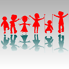 Image showing happy boys and girls silhouettes