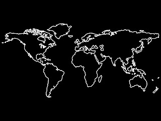 Image showing white world map outlines isolated on black