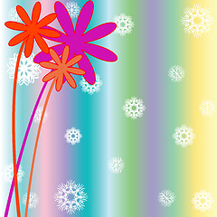 Image showing christmas background with snow flakes, flowers and stripes