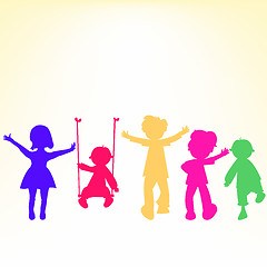 Image showing retro little kids silhouettes over shiny background