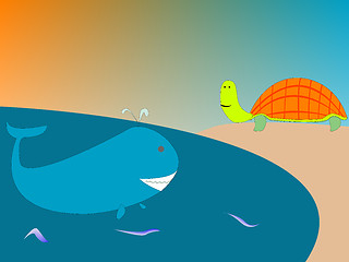 Image showing drawing of a whale and turtle