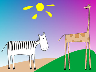 Image showing drawing of a zebra and giraffe