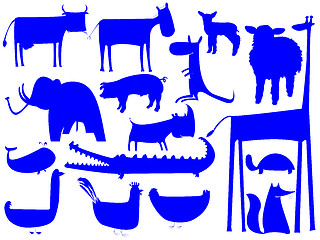 Image showing animal blue silhouettes isolated on white background