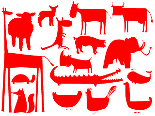 Image showing animal red silhouettes isolated on white background