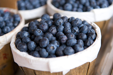 Image showing Blueberries in a basket on a market stall