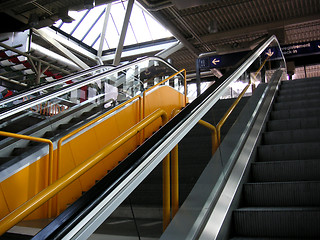 Image showing Yellow escalator
