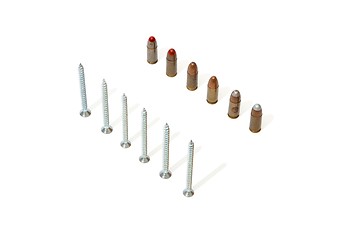 Image showing Row of 9mm cartridges vs screws  