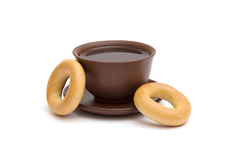 Image showing Cup of tea and donuts