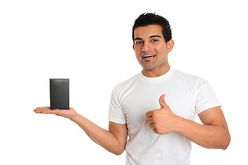 Image showing Consumer or salesman with product thumbs up approval