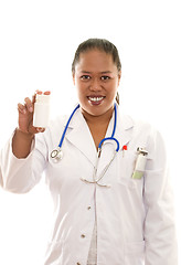 Image showing Female Ethnic Doctor with pharmaceuticals