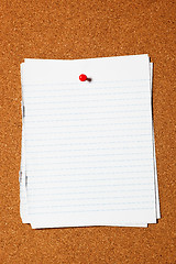 Image showing Writing paper on corkboard