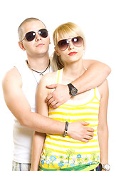 Image showing young trendy couple wearing sunglasses