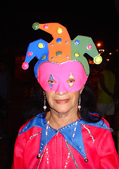 Image showing elderly masked clown fantasy in carnival