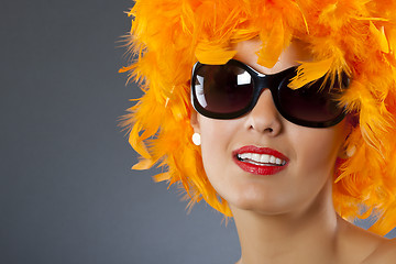 Image showing woman wearing  feather wig