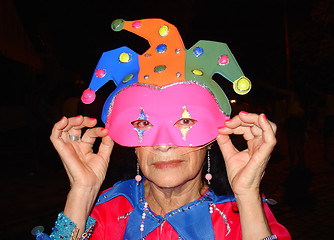 Image showing elderly masked clown fantasy in carnival