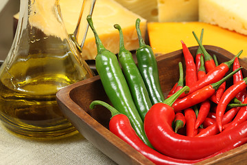 Image showing Olive jar and peppers