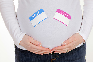 Image showing Pregnant Mother Blue and Pink Name Tags