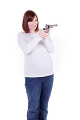 Image showing Pregnant Mother Aiming a Gun