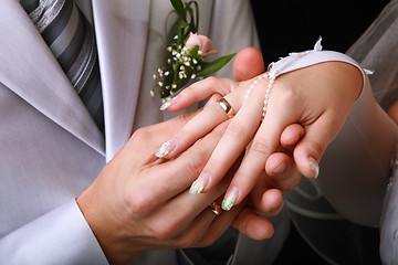 Image showing Groom puts the ring