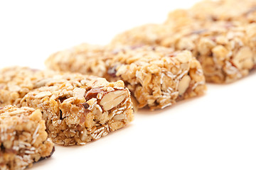 Image showing Row of Several Granola Bars Isolated on White