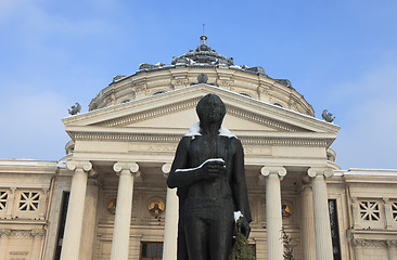 Image showing George Enescu statue during winter