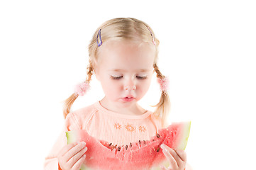 Image showing Girl eating watermelon