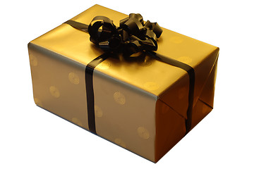 Image showing  Beautiful golden gift  on white