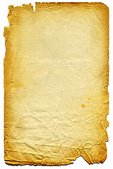 Image showing Old textured paper with tattered edge. On white.