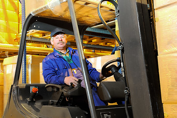 Image showing forklift worker at warehouse