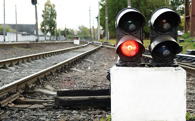 Image showing red stop signal on a railway