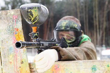 Image showing Paintball extreme sport game player