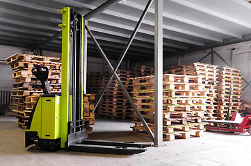 Image showing forklifter stacker in warehouse