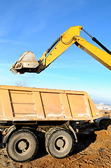 Image showing loader excavator and rear-end tipper