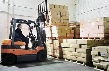 Image showing Forklift loader in warehouse