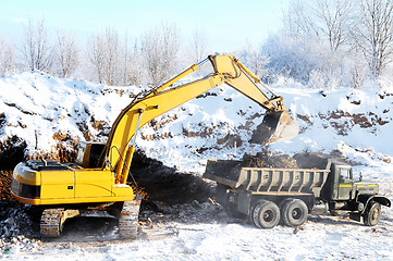 Image showing loader excavator and rear-end tipper