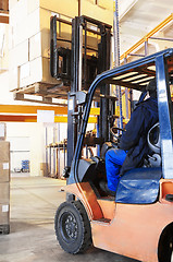 Image showing warehouse forklift loader work