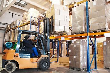 Image showing warehouse forklift loader worker