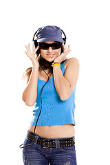 Image showing Young girl listen music